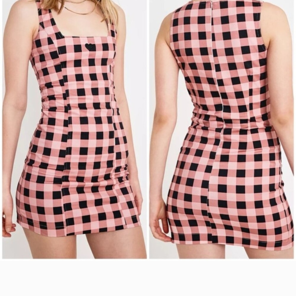 Lazy Oaf Pink And Black Bodycon Gingham Dress